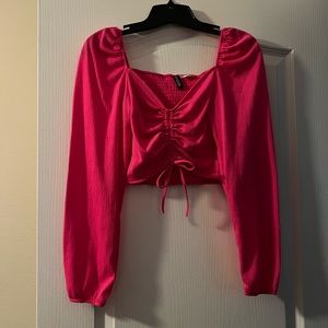 Pink long sleeve crop top